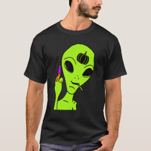 Alien Middle Finger Lazy Halloween Costume  Ufo Pu T-Shirt