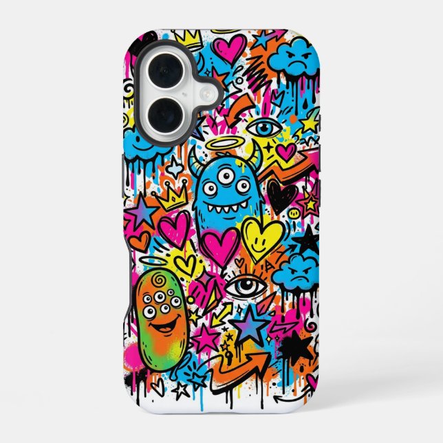 Alien Monster Graffiti Pattern iPhone 16 case (Back)