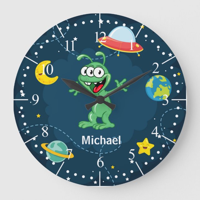 Alien monster illustration cartoon in space large clock (Front)