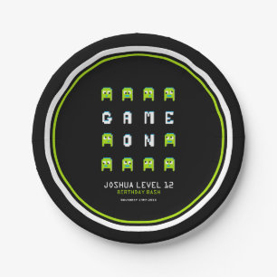 Alien monster pixel graphic character kids party paper plate