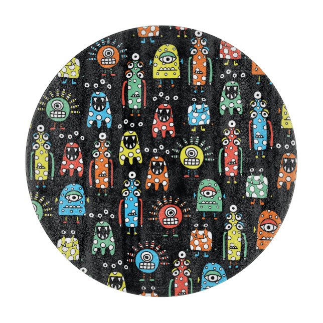 Alien Monsters: Cute Seamless Vintage Cutting Board (Front)