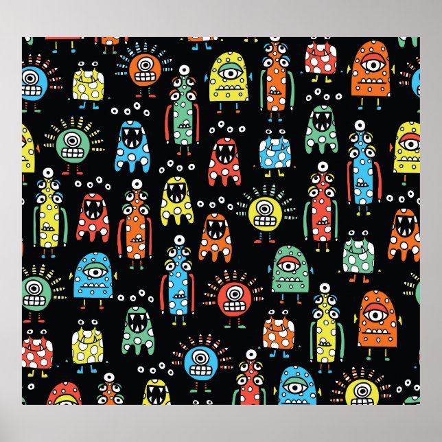 Alien Monsters: Cute Seamless Vintage Poster (Front)