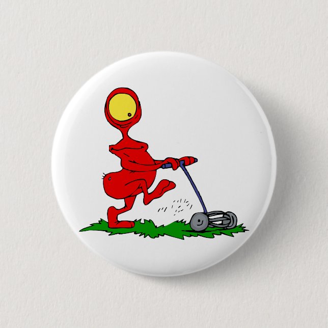 Alien Mowing Lawn 6 Cm Round Badge (Front)