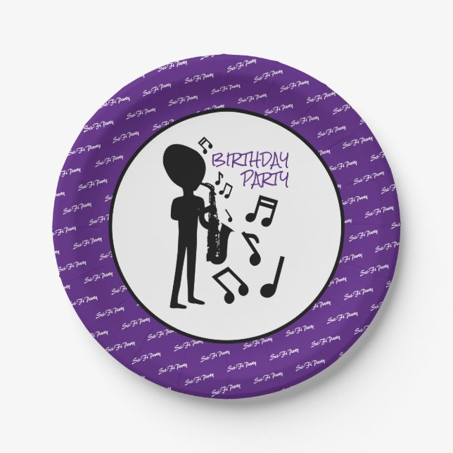 Alien Musician, Birthday Paper Plate (Front)