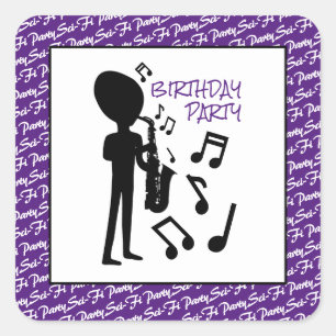 Alien Musician, Birthday Square Sticker