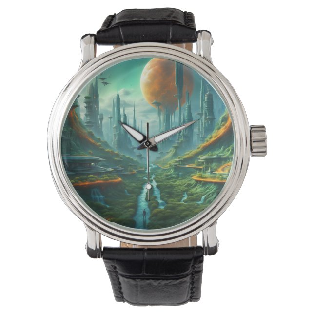 Alien Nature & Futuristic City Surreal Sci-Fi Art Watch (Front)