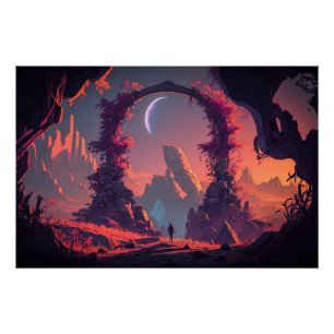 Alien Neon Landscape Poster