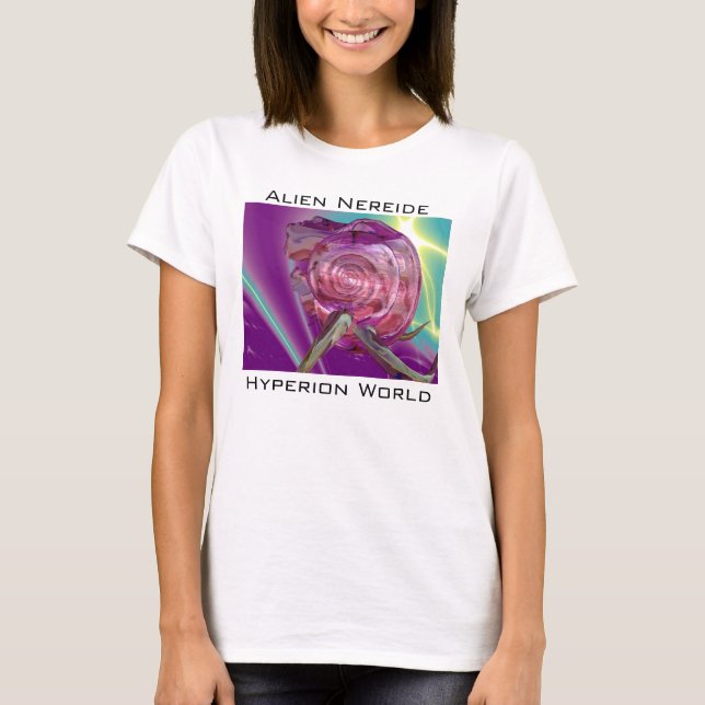 ALIEN NEREIDE /NYMPH OF WATER,PINK SEASHELL Sci-Fi T-Shirt (Front)