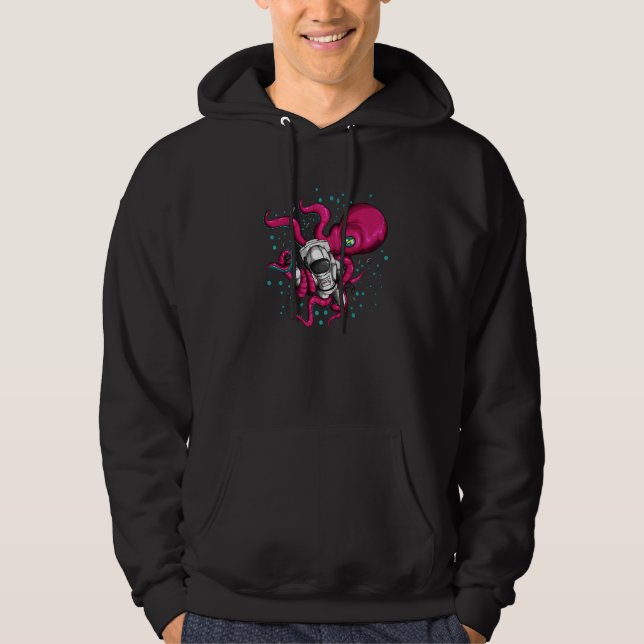 Alien Octopus Holds Astronaut Cosmonaut Space Fish Hoodie (Front)