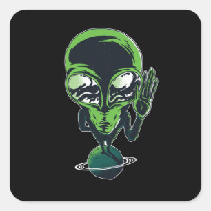 Alien on his home planet square sticker