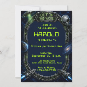 Alien Out of the World Birthday Outer Space Galaxy Invitation