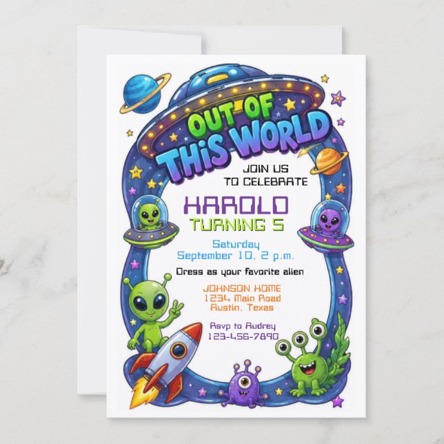 Alien Out of the World Birthday Outer Space Galaxy Invitation (Front)