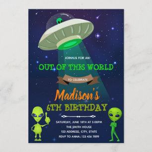 Alien OUT OF THIS WORLD birthday invite