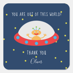 Alien out of this world birthday thank you sticker