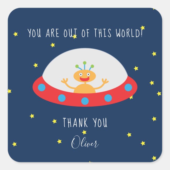 Alien out of this world birthday thank you sticker (Front)