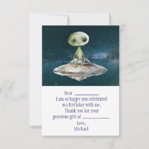 Alien Outer Space Birthday Thank You Card
