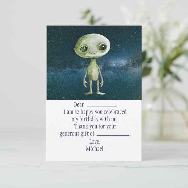 Alien Outer Space Birthday Thank You Card (Standing Front)