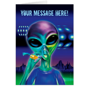 Alien Party greetings card - customised message