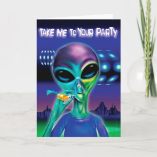 Alien Party greetings card - customised message