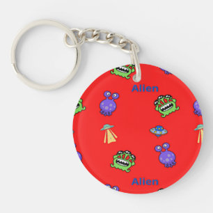 Alien pattern on red key ring
