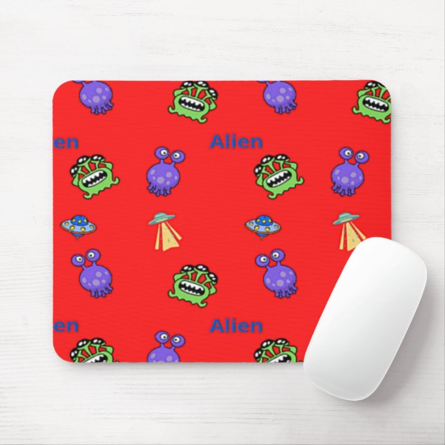 Alien pattern on red mouse mat (With Mouse)