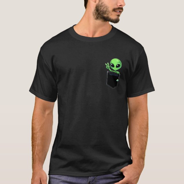 Alien Peace Pocket Ufo Funny Alien Lover Tee (Front)