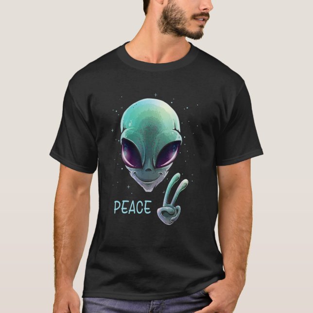 Alien Peace Sigh Hand Cool Space Futuristic Psyche T-Shirt (Front)