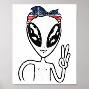 Alien Peace Sign 4th Of July American Flag Byndana