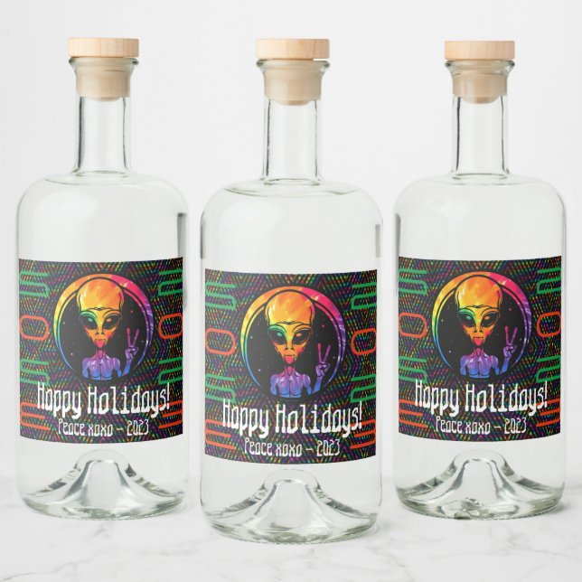 Alien Peace Tie Dye Space Liquor and Wine Labels (Bottles)