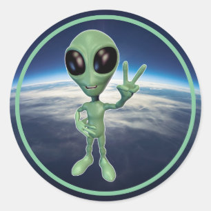 Alien - Peace V Sign Classic Round Sticker