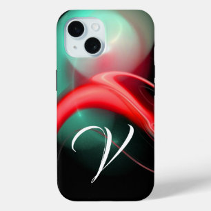 ALIEN PEARL MONOGRAM Red Green Fractal Swirls iPhone 15 Case