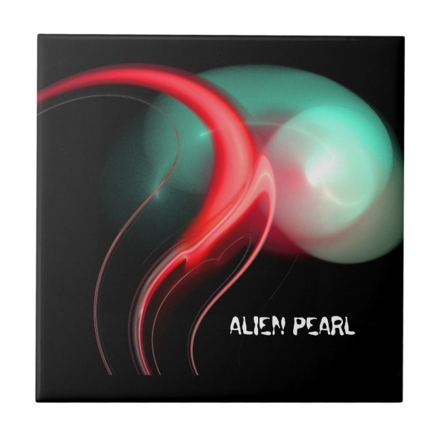 ALIEN PEARL Red Green Black Fractals Tile (Front)