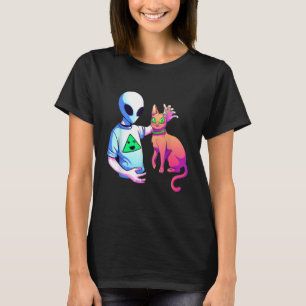 Alien Petting A Cat Alien Ufo Cat Kids Men Women T-Shirt