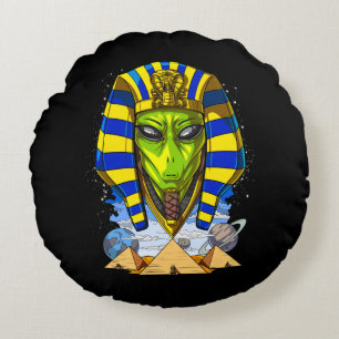 Alien Pharaoh Egypt Tutankhamun Ancient Annunaki Round Cushion