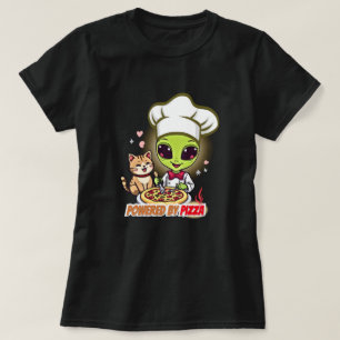 Alien Pizza Chef Cat Cartoon Art T-Shirt