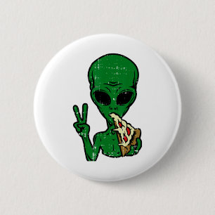 Alien Pizza Eating Peace Fun Space Area-51 Hallowe 6 Cm Round Badge