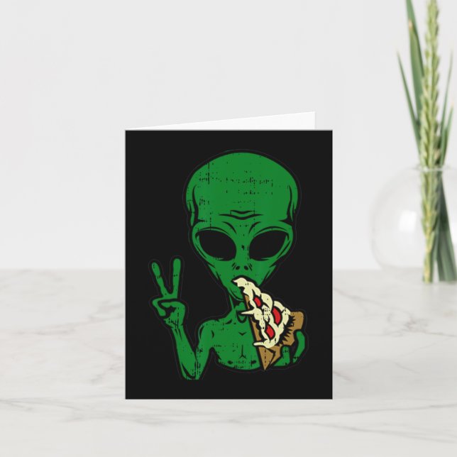 Alien Pizza Eating Peace Fun Space Area-51 Hallowe Card (Front)