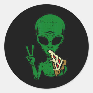 Alien Pizza Eating Peace Fun Space Area-51 Hallowe Classic Round Sticker