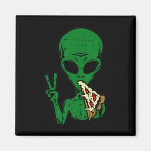 Alien Pizza Eating Peace Fun Space Area-51 Hallowe Magnet