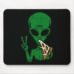 Alien Pizza Eating Peace Fun Space Area-51 Hallowe Mouse Mat