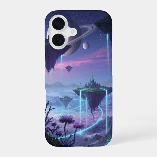 Alien planet has anti gravity floating islands  iPhone 16 case (Back)