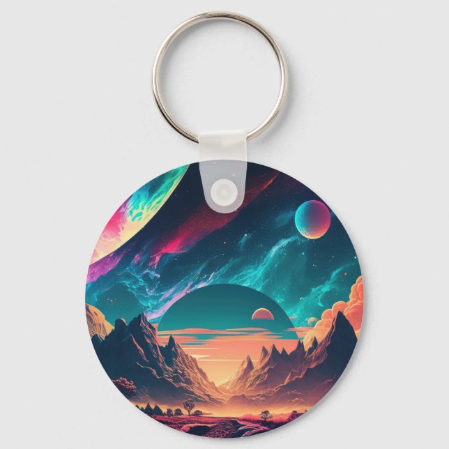 Alien planet landscape background key ring (Front)