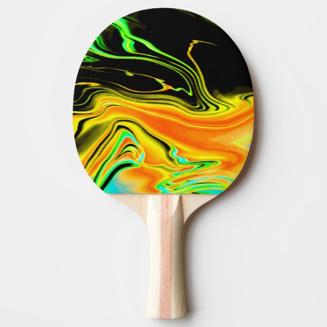 Alien Planet Marbled Green Orange Black Ping Pong Paddle (Front)