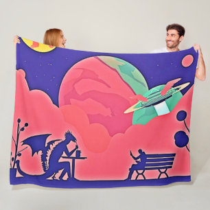 Alien Planet Retro Sci-Fi Fleece Blanket