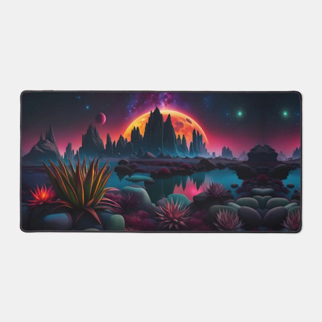  Alien planet Setting Moon Desk Mat (Front)