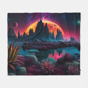 Alien planet Setting Moon Fleece Blanket