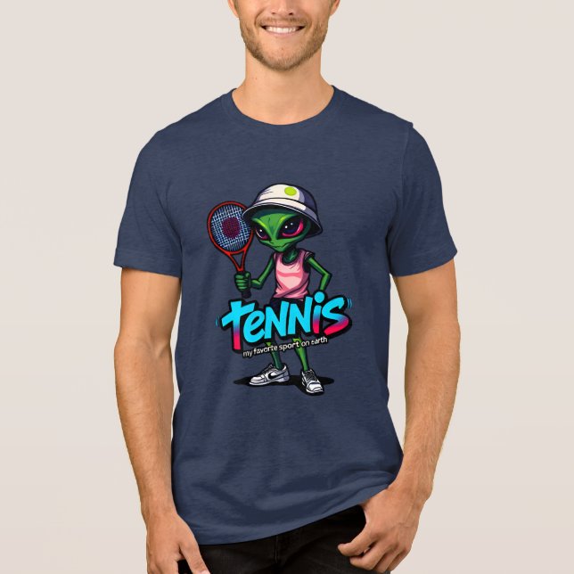 alien playing tennis style graffiti in street art Tri-Blend shirt (Front)