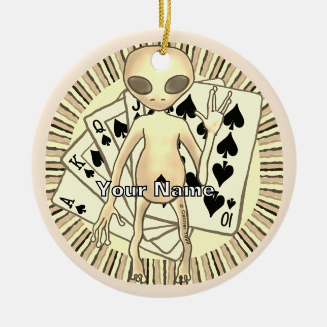 Alien Poker  Ceramic Tree Decoration (Front)