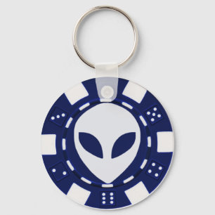 alien poker chip blue key ring
