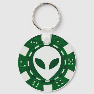 alien poker chip green key ring
